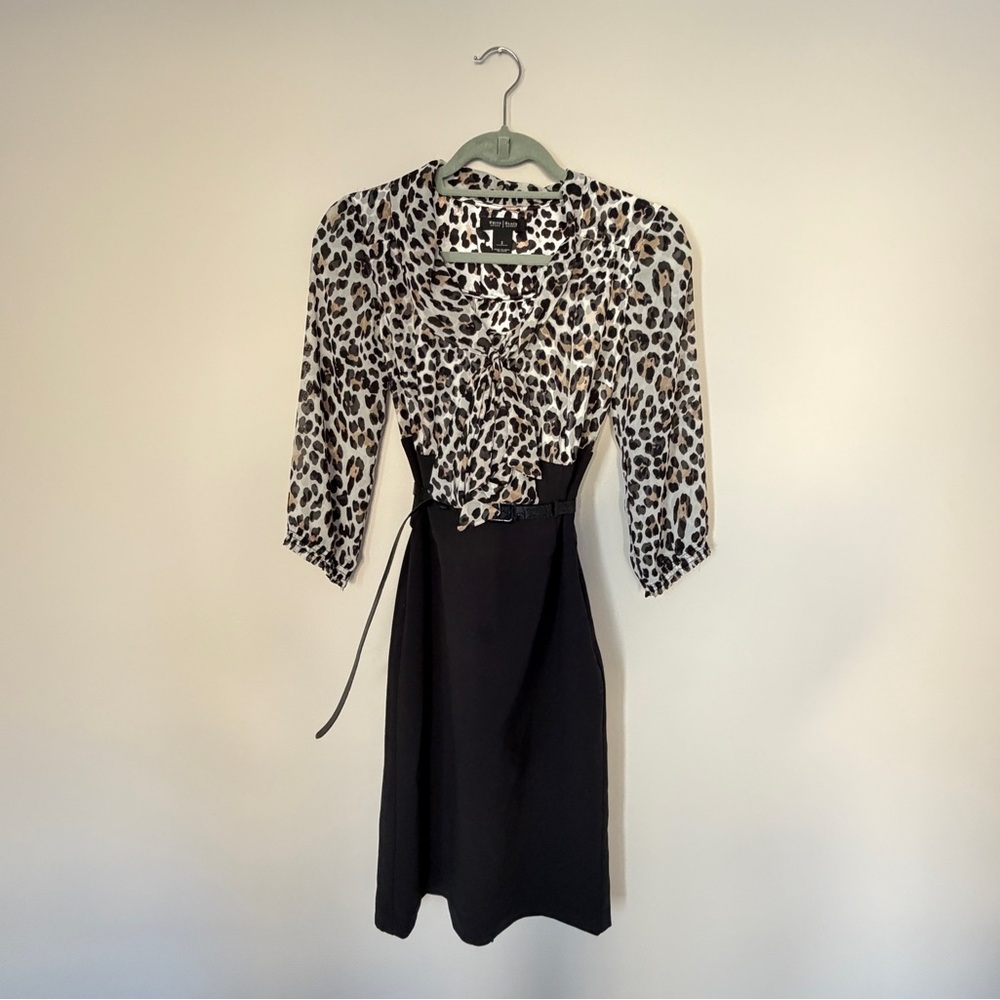 White House Black Market Leopard and Black Long Sleeve Dress